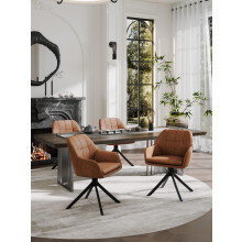 (Brown, Set of 4) GOEURVANT Swivel Dining Chairs - PU Leather