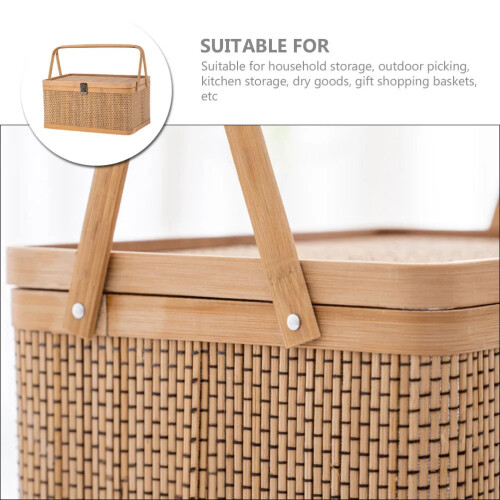 Woven Storage Basket with Locking Lid for Picnic 1