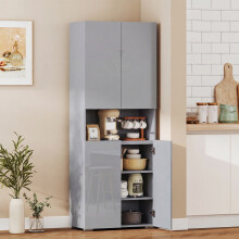 HOMCOM 180cm Tall Kitchen Cupboard, Pantry Storage Cabinet, High Gloss Grey