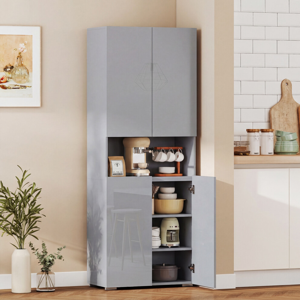 Homcom (Grey) 180Cm Tall Kitchen Cupboard, Pantry Storage Cabinet