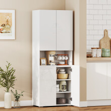 (White) HOMCOM 180cm Tall Kitchen Cupboard, Pantry Storage Cabinet