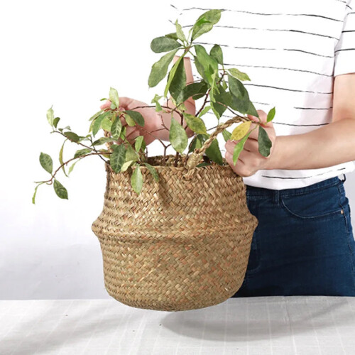 Straw Wicker Rattan Hanging Flowerpot Basket 1