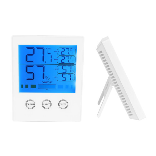 Electronic Indoor Thermometer Hygrometer, Night Light Compact Design Touchscreen Digital Display with Temperature Humidity Sensor, Versatile Design 1