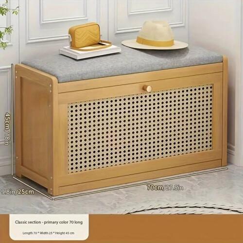 70cm Bamboo Shoe Rack Bench - Seat and Storage 2