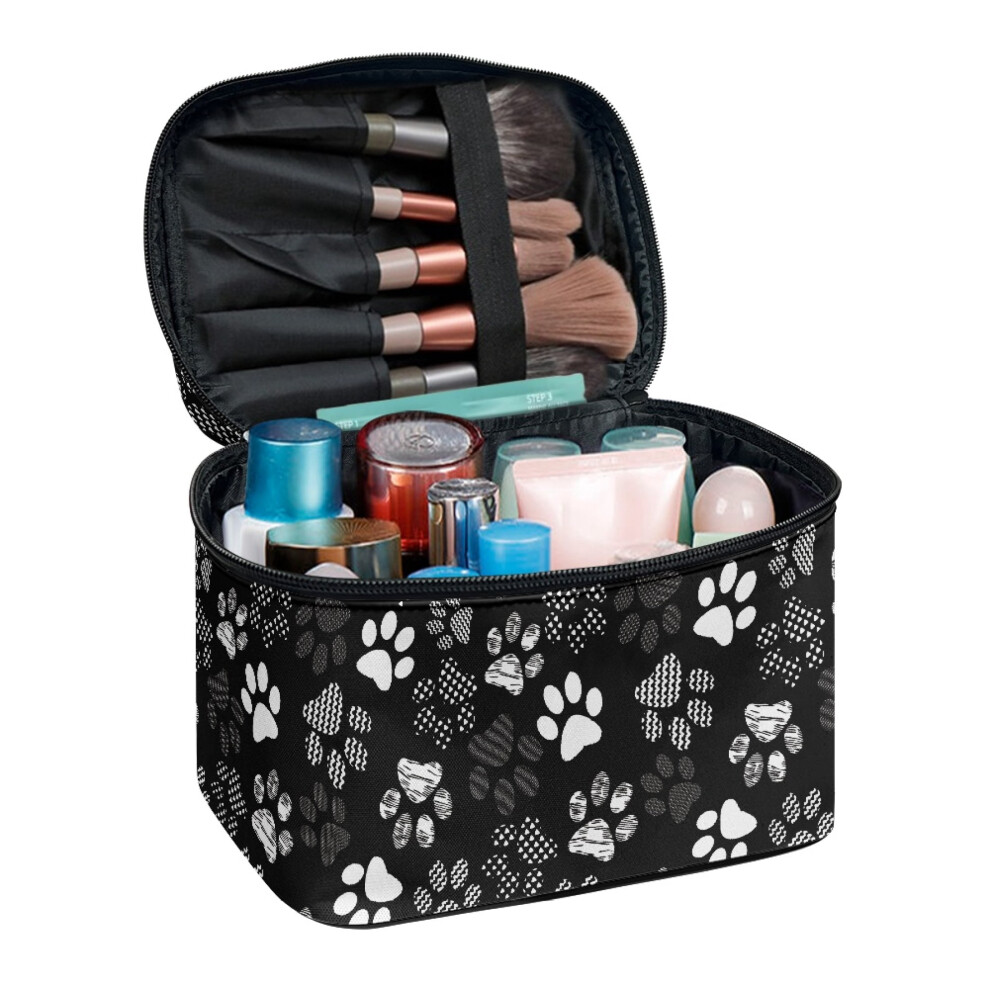 Travel Makeup Bag with Paw Print and Brush Slots