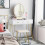 Elegant White Dressing Table Stool Set with LED Oval Mirror 4