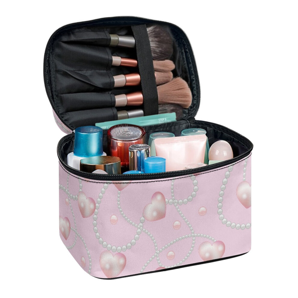 Pearls and Hearts Cosmetic Bag Polyester Brush Slots