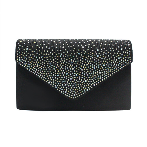 Willtoo women rhinestone envelope clutch bag black