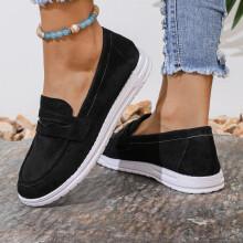 Willtoo Women's Classic Comfort Suede Penny Loafers Casual Shoes Slip-Ons Lightweight Walking Flats Driving Boat Shoes Black