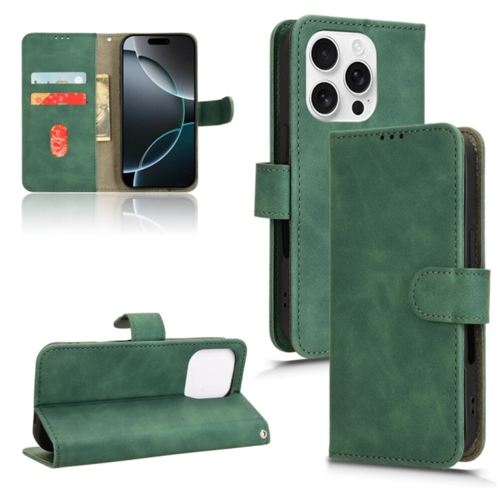 Pu Leather Wallet Case For Iphone 16 Pro Â Tpu Bumper, Card Slots, Kickstand, Magnetic Closure, Shockproof, Green 9065194390482