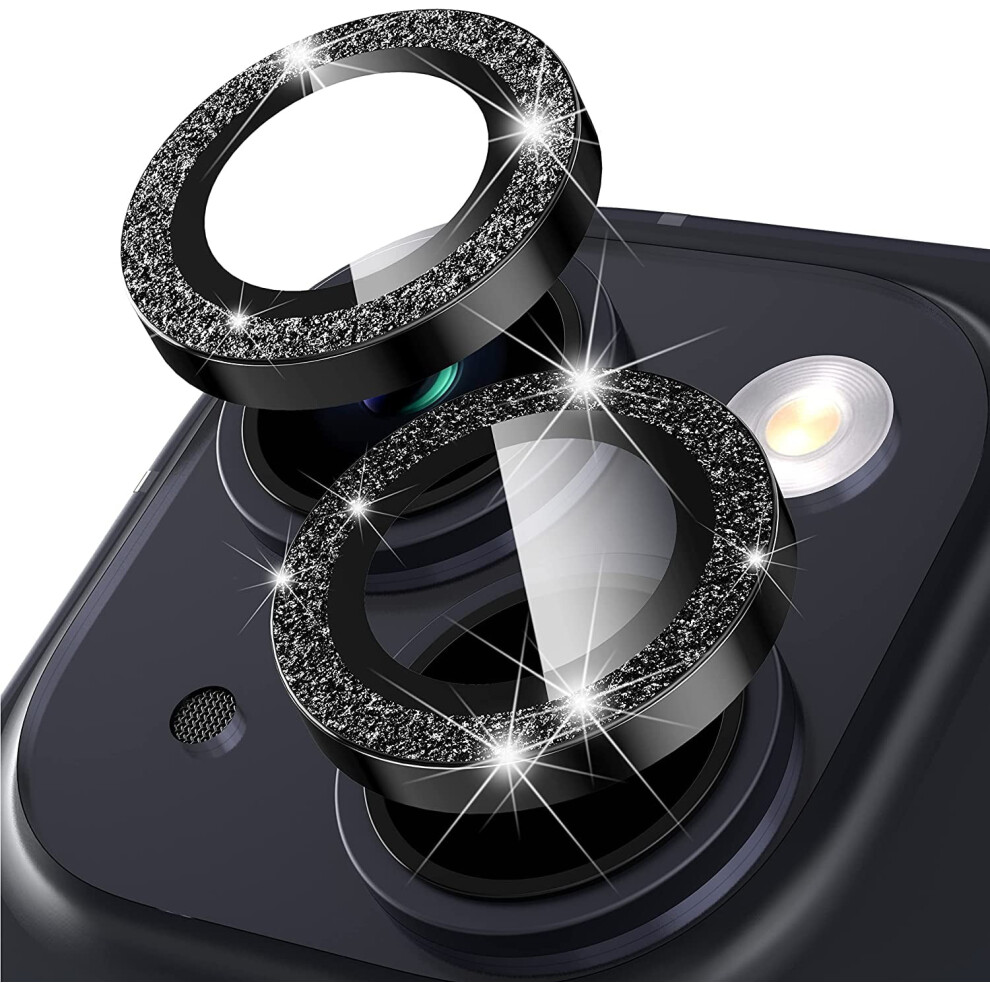 Southwit Camera Lens Protector For Iphone 14 (6.1") & 14 Plus (6.7"), Tempered Glass With Glitter Diamonds, Black 9101399438311