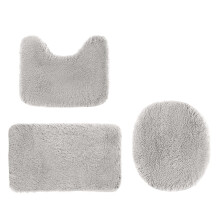 Ensemble de 3 tapis de bain gris avec couvre-abattant, tapis de bain doux, absorbant, antidérapant et lavable en machine, tapis de toilette moelleux