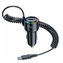 75W Fast Car Charger PD QC3.0 with Spring Wire