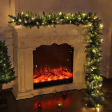 AuroraX Christmas Garland, Christmas Party 8.9 ft LED Lights Green Pine Fake Vines, Indoor and Outdoor Wall Fireplace Home Decor