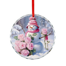 Glass Snowman Ornament with Pink Roses Scarf Hat