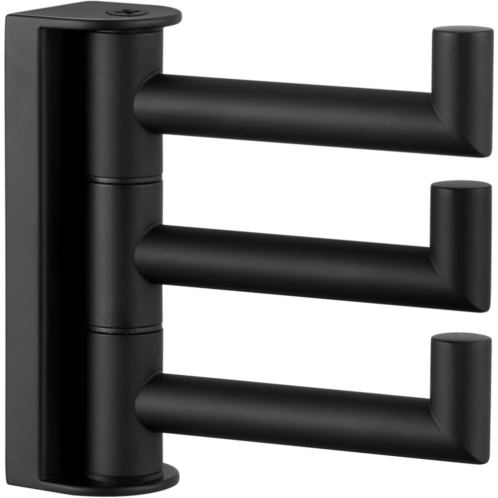 Swivel Towel Hook, 304 Stainless Steel Foldable Wall-Mounted Hanger With 3 Rotating Arms Â Matte Black 9101399436133