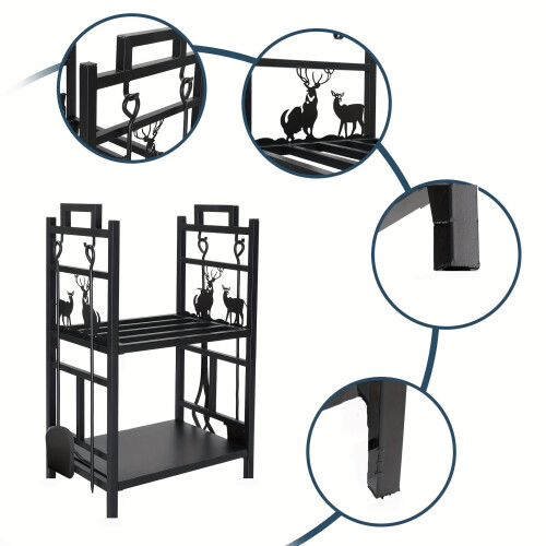 2-Tier Firewood Rack with Hooks 1