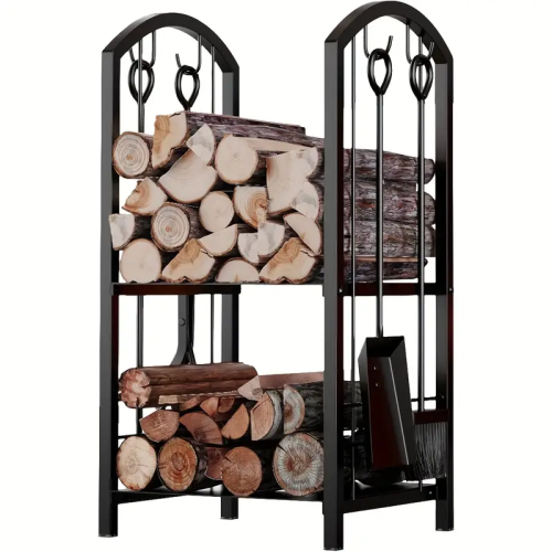 Metal Firewood Rack with 4-Tool Set 2