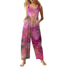 Salopetă casual lejeră pentru femei cu imprimeu de Crăciun, fuchsia, mărimea XL
