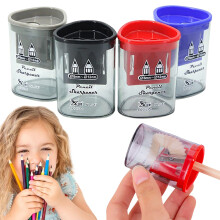 Dual-hole manual pencil sharpener for standard pencils, portable & artist-friendly, compatible with standard pencils