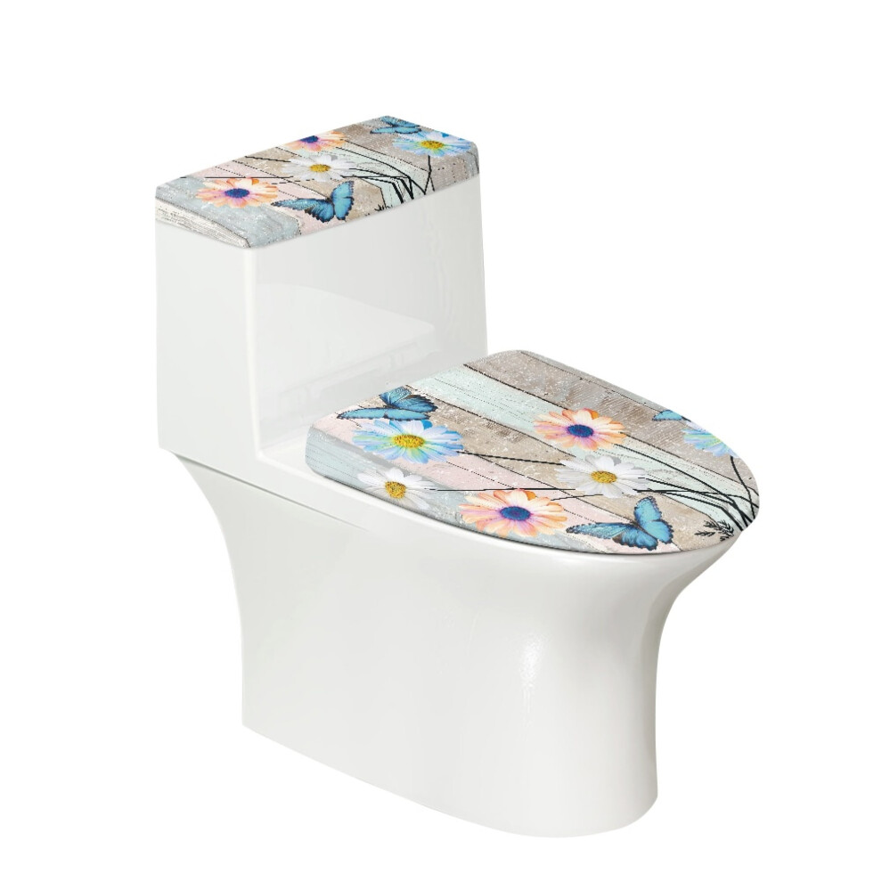Butterfly Daisy Wood Toilet Lid Cover Set 2-Piece 9066521679430