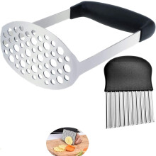 Stainless Steel Potato Masher with Crinkle Cutter – Compatible with All Kitchen Needs