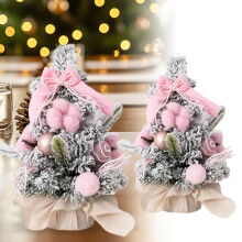 Mini sapin de Noël enneigé à poser, pré-décoré avec des ornements, des nœuds et des boules à monter soi-même – idéal pour la décoration