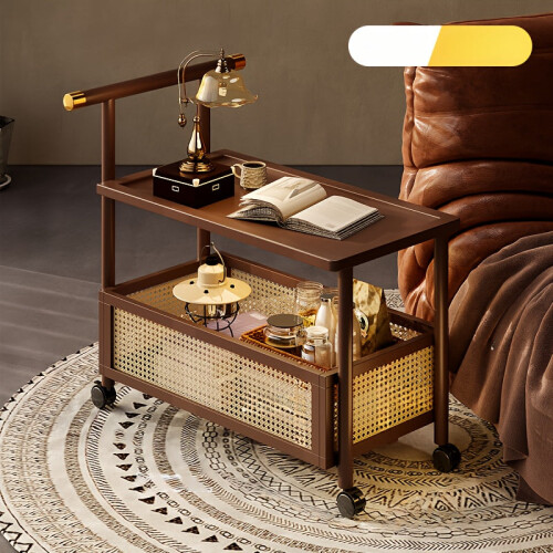 Golden Mobile Side Table with Wheels and Storage 2
