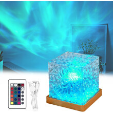 Northern Lights Projector – 16-Color Dimmable Mood Light, Rechargeable/USB, Remote, Acrylic or Wooden Base