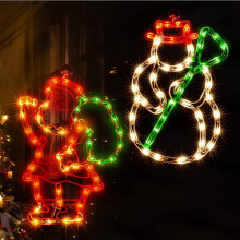 Lot de 2 décorations lumineuses de Noël en forme de silhouette de bonhomme de neige et de Père Noël pour fenêtres, décorations de Noël,