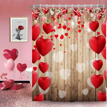 Rideau de douche Mizhona Valentine en forme de cœur avec motif bois, imperméable, style champêtre romantique, avec crochets, 183 x 198 cm (72 x 78