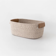 Cotton Woven Basket with Leather Handle 1 Pack