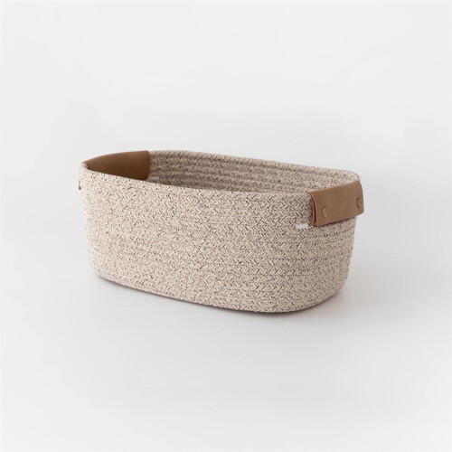 Cotton Woven Basket with Leather Handle 1 Pack