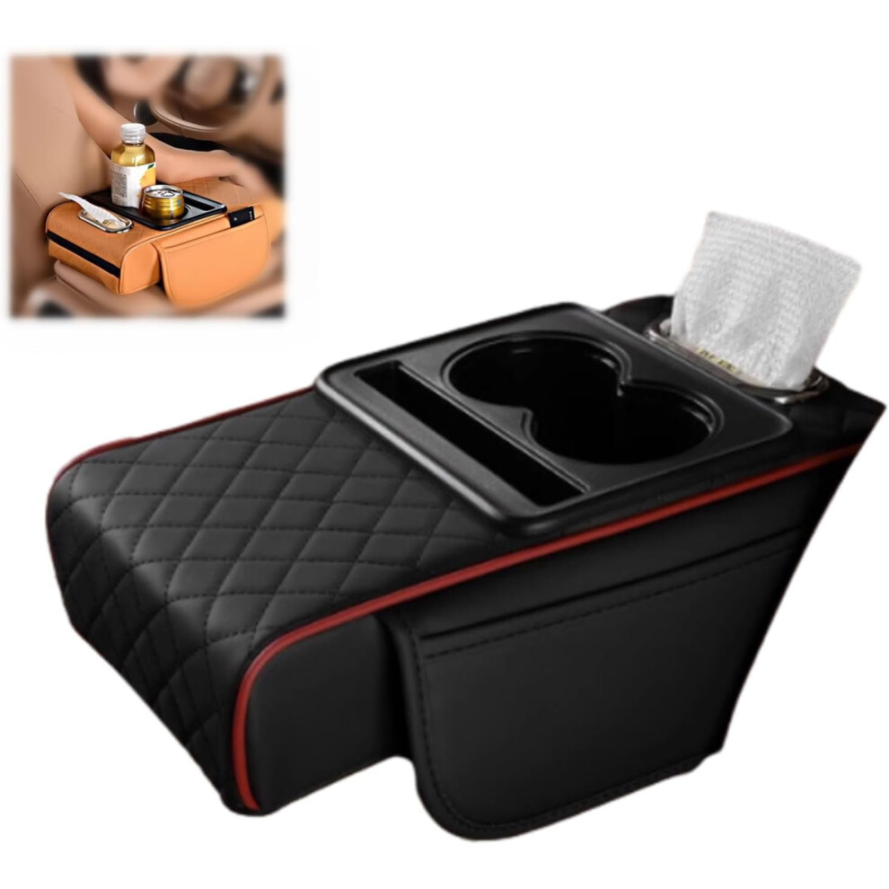 5-In-1 Pu Leather Car Armrest Box Mat W/ Storage, Cup Holder, Tissue & Phone Slots Â Compatible With Most Car Models 9065194393629