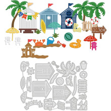 Beach-Themed Cutting Dies: Coconut Tree, Crab, Sandcastle, Surfboard – 3.66x4.88", for DIY Scrapbooking, Cards, Paper Craft