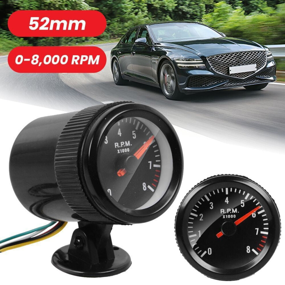 2" 52Mm 0-8000 Rpm Car Tachometer Gauge Meter For Most Cars 12V Meter Led Backlight Gauge Rev Counter Refit Automobile Parts White/Red 9485826747086