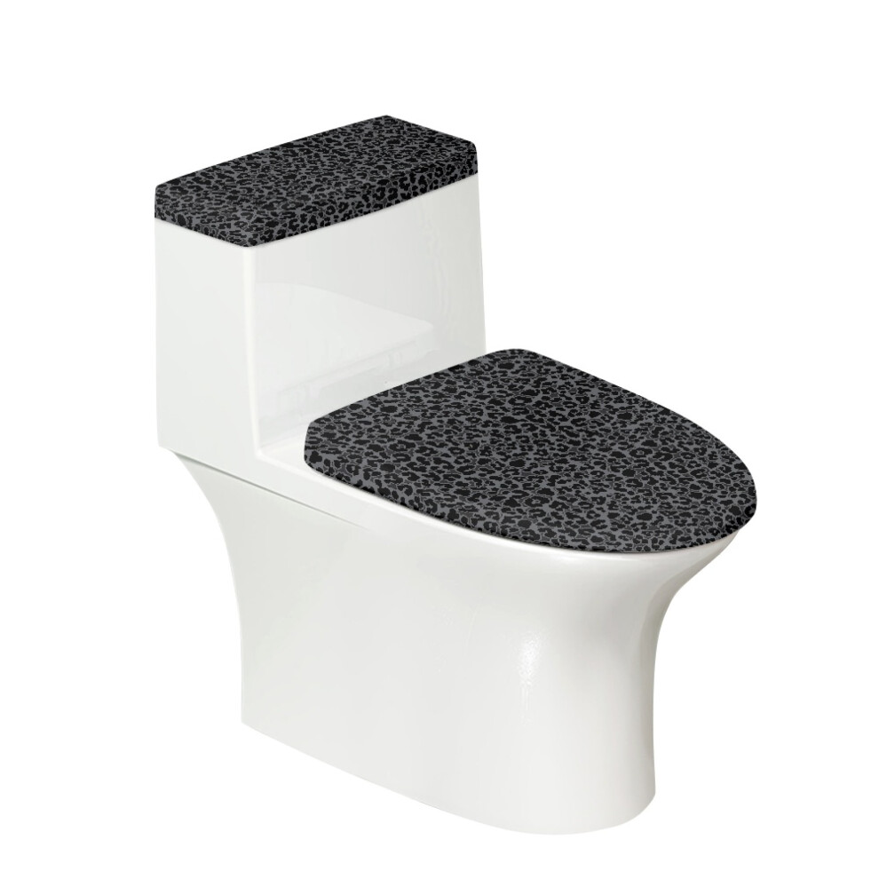Black Leopard Print Toilet Lid Dust Cover Set, Easy To Clean Elastic Fabric Bathroom Toilet Lid Cover, 17"X21" 9485826747314