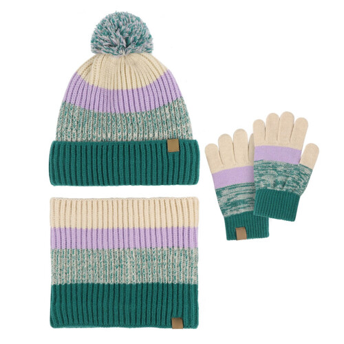 Conjunto infantil de gorro, cachecol e luvas, moderno e quentinho para usar ao ar livre.