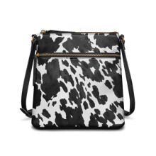 Umhängetasche aus Leder mit Kuhfleckenmuster für Damen – Lässige Schultertasche im trendigen Messenger-/Sling-/Hobo-Stil mit Reißverschluss,