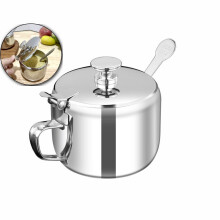 Stainless Steel Sugar Bowl with Lid and Spoon Coffee Seasoning Jar Condiment Pot Spice Container Canister Cruet with Lid and Spoon