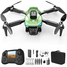 Groene RC-quadcopter met schermafstandsbediening, borstelloze motor, obstakeldetectie, ledverlichting, hoogtebehoud, 2,4 GHz, 9,84 9,64 2,75