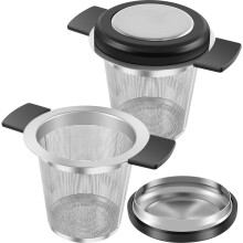 2PCS Stainless Steel Tea Strainers with Silicone Lid & Heat-Proof Handles, Fine Mesh, Large Capacity, Compatible with Teapots/Cups/Mugs
