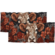 Funny Cow Window Curtain Valances Cute Farm Animals Rose Red Flowers Rod Pocket Valances for Bedroom Living Room Dining Room 54 by 18 in, 2 Panel