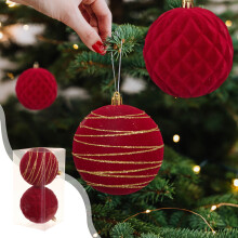 Christmas Tree Decorations Set - 10CM Flock Balls 2PCS (Brown) in Gift Box, Holiday Decorations & Tree Ornaments
