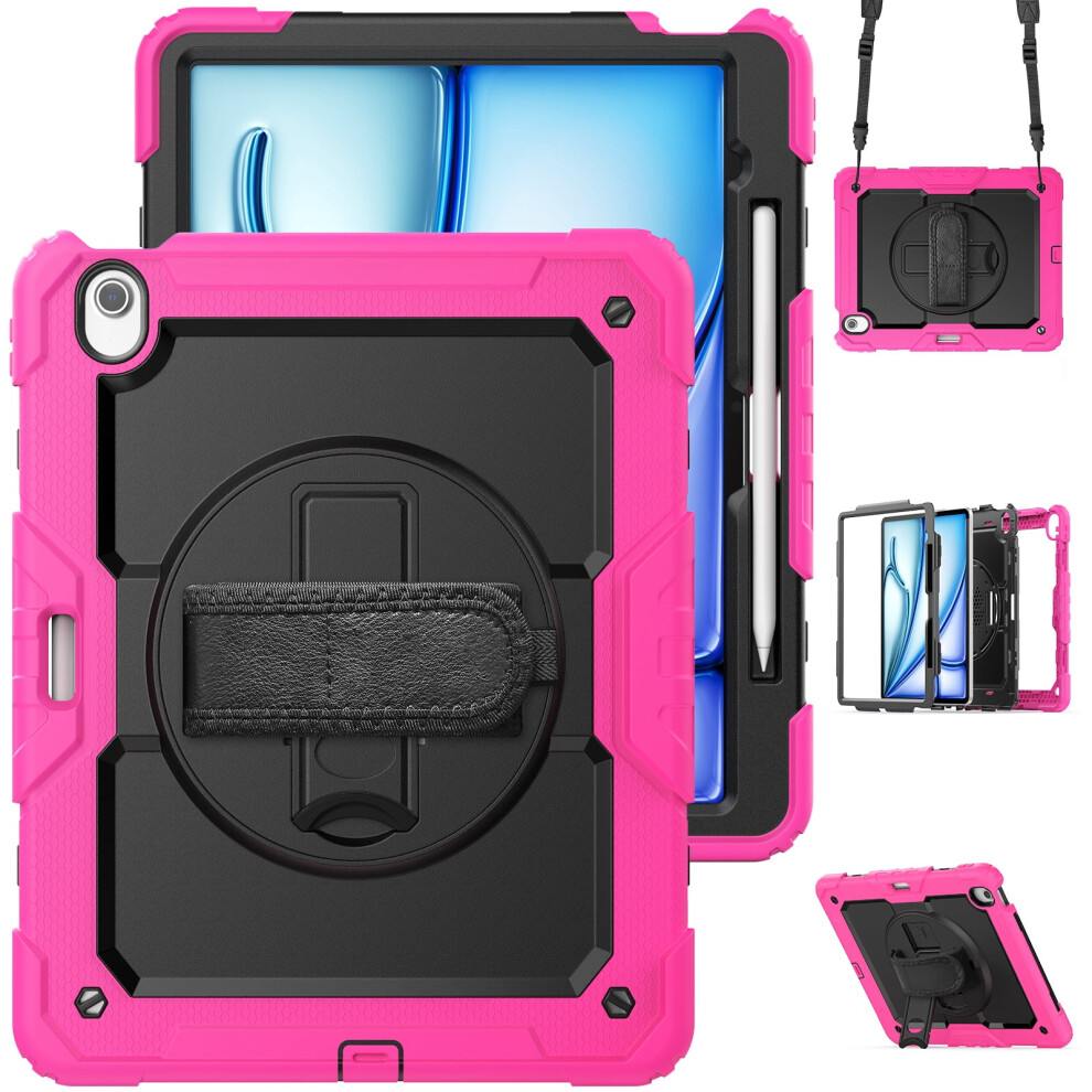 Full Body Case For Ipad Air 13" (2025/2024), Shockproof 3-Layer With Screen Protector, 360 Stand, Pencil Holder & Strap Â Rose 9193271955382