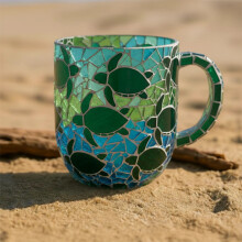 Coffee Mug Coastal Mosaic Ceramic Mug Collection Stoneware 4-Piece Set Dishwasher Safe Microwave Safe 14 Oz Large Handle Tea Cup Kitchen Home Gift