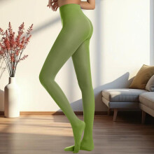 Women's Semi-Opaque Solid Color Footed Tights Green XL