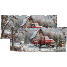 Christmas Truck Window Valance, Rustic Wooden Barn Xmas Curtain (54x18 in, 2 Panel), Rod Pocket, Compatible with Standard Rods