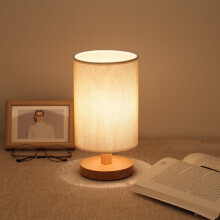 Dimmable Minimalist Bedside Lamp with Solid Wood Base & Linen Shade, 40W Warm Light (2500–3000K), Push-Button Dimmer