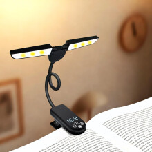 Portable USB Rechargeable Reading Lamp, Dual Heads, Touch Control, 8-Level Dimming + 3 Color Temp Memory, 360 Rotatable, Eye-Caring, for Bed Reading